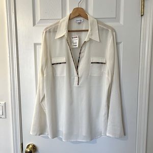 Calvin Klein Blouse with Leopard Piping, Size XL, NWT